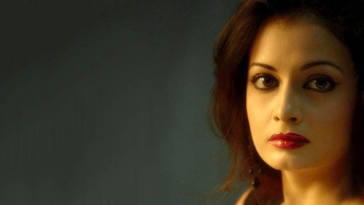 Dia Mirza Looking Front Cute Eyes And Red Lips